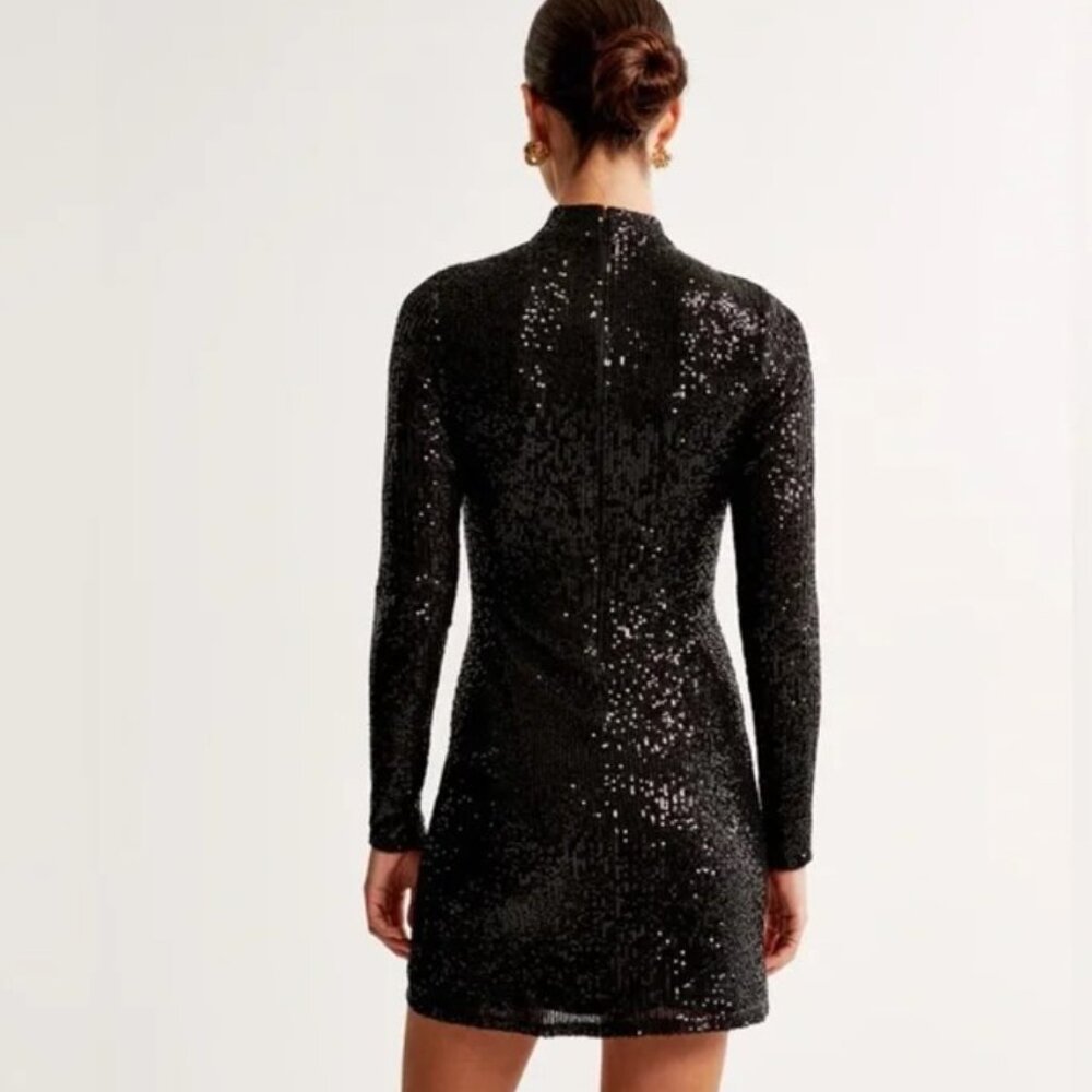 Long-Sleeve Sequin Mockneck Mini Dress - Picture 4 of 7